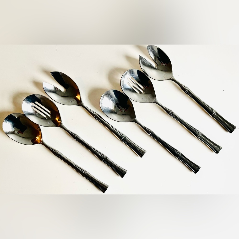 FORTESSA @Williams Sonoma Royal Pacific Stainless 18/10 Bamboo 3pc Serving Set